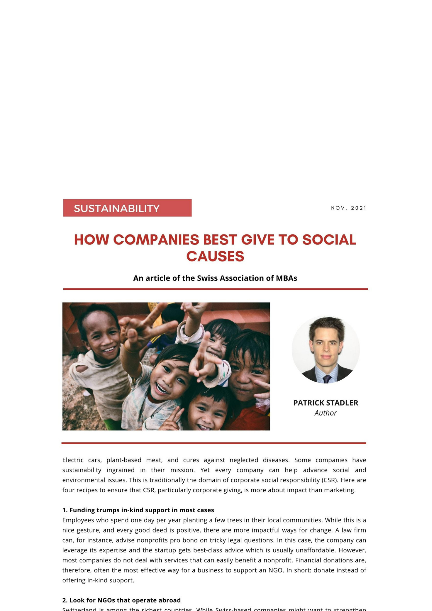 HOW COMPANIES BEST GIVE TO SOCIAL CAUSES