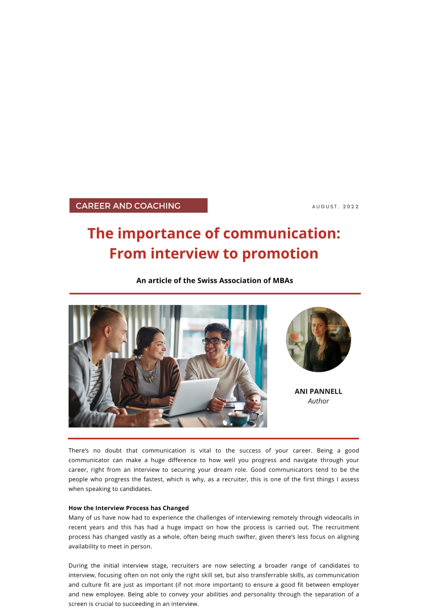 The importance of communication: From interview to promotion