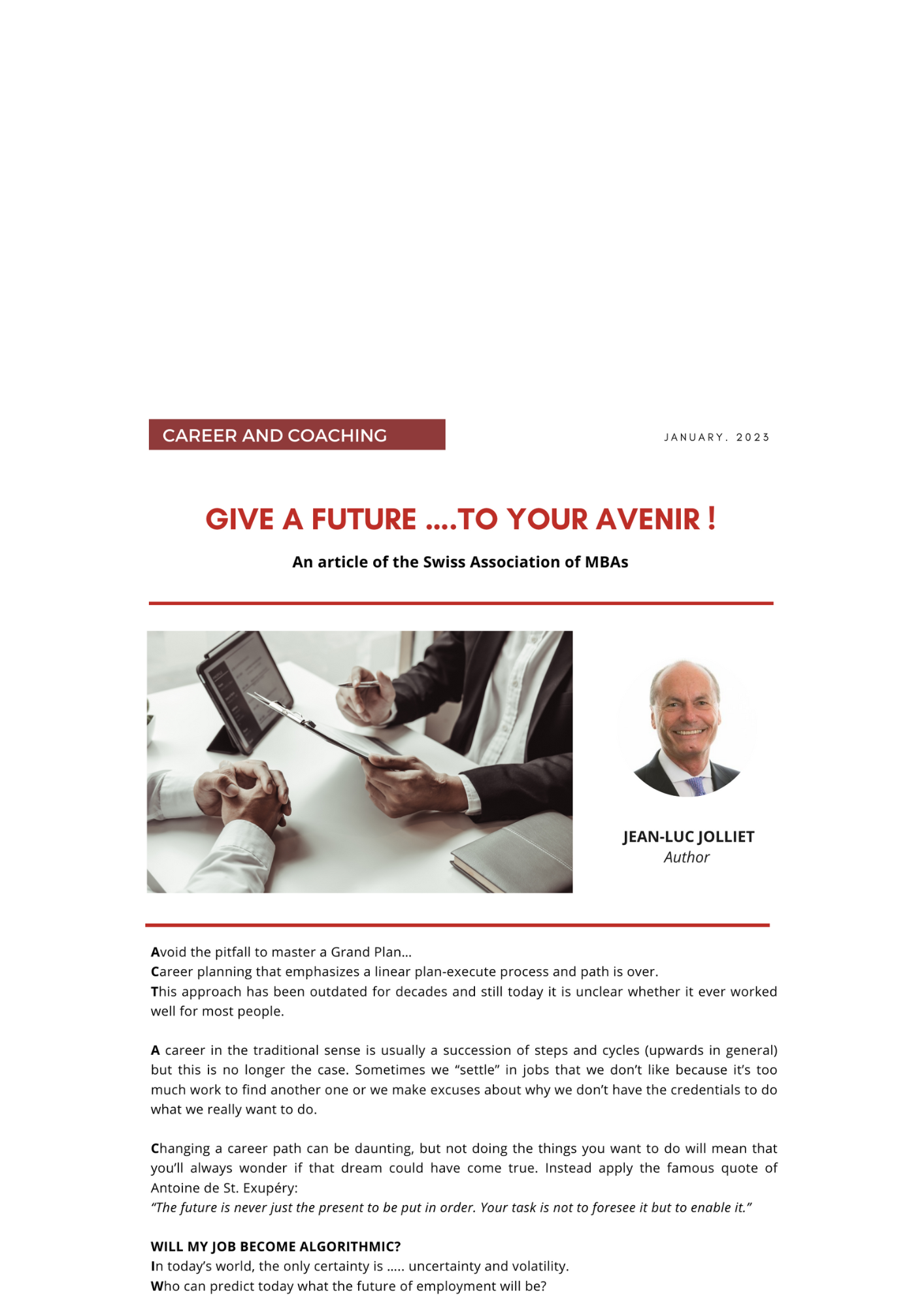 GIVE A FUTURE ….TO YOUR AVENIR !
